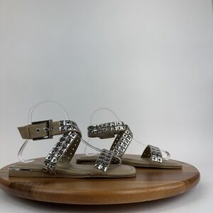 New NWOB Womens DKNY Strappy Studded Ankle Strap Tan Buckle‎ Sandals Size 6 M